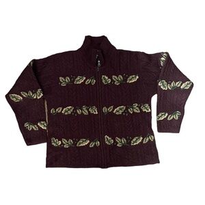 Vintage Hand Embroidered Wool Sweater Small